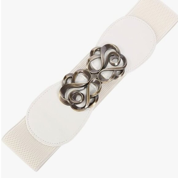 White  Wide Waist Belt Elastic Stretch